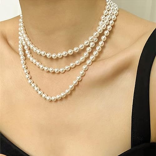 Parel ketting voor vrouwen, 150cm/59 inch Fashion Faux Lange Parel ketting, 20s Ronde Parel ketting, ketting, kostuum sieraden voor vrouwen, met een garen tas en sieraden doos, glas, glas