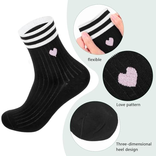 1 paar zwarte sokken voor vrouwen, maat 36-43, Cotton White Retro Tennis Tennis Sokken met hart, ademend, katoen voor meisjes, tieners (zwart) 4