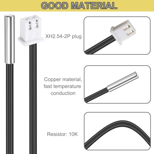 NTC Thermistor Temperatuursensor Probe, 10 stuks, 39,4 Inch, XH2.54-2P Plug, 3950 B, Temperatuursensor, Transmitter, Digitale Kabel-uitbreiding voor Auto en Koelkast 3