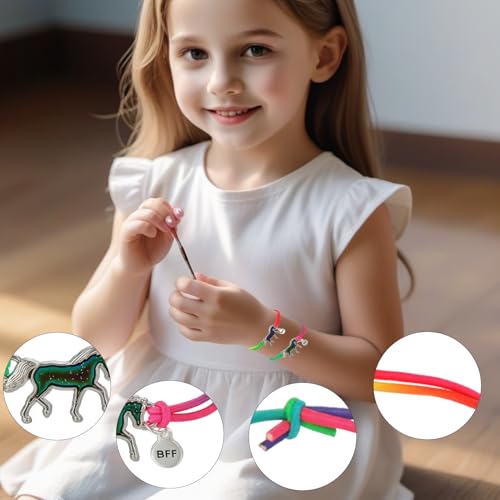 2Pcs Paard Armband, Mood armband voor meisjes met paarden hanger, Rainbow Colors, Kids Armband voor jongens en meisjes, 16 3