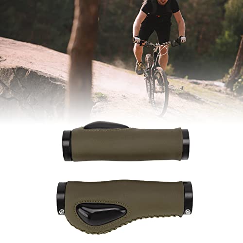 Lederen Fiets Grips, Lederen Stuurwiel Cover Ergonomische Liquid Siliconen Pols Pillow Shock Absorptie voor 0,9 Inch Diameter Handvat voor Fiets Accessoires(Olive Green)