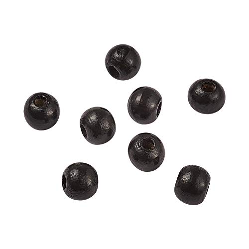 300 st. 8mm zwart houten kralen, Natuurlijke ronde bal groot gat los kralen Spacers voor Macrame Garland sieraden armband maken