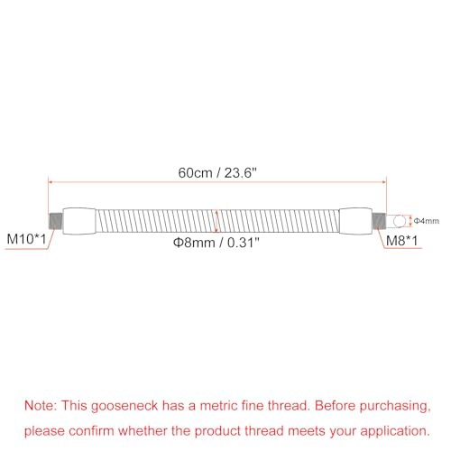 23,6 inch Gooseneck slang, 1 stuk M10 tot M8 fijne draad, Buigbare metalen slang, flexibele arm, zachte buis verlenging voor lamp, DIY apparatuur, zwart