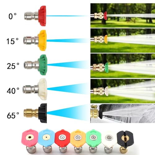 7 Stuks Druk Wasmachine Spray Head Tips, Quick Release Druk Nozzle Tips 1/4 Inch Jet Wash Nozzle Multiple Degree Connection Druk Washer Tips voor Car Garden Reiniging 5