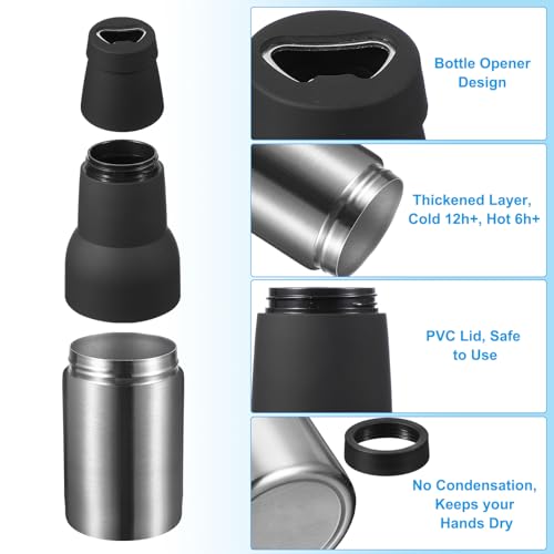 Slim Can Cooler, 12oz Skinny kan geïsoleerd bier Sleeve Drink houder met flesopener voor bier Soda koffie gewone blikken en flessen, zilver 4