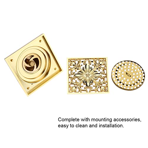 Vierkante Douche Drain, Gouden Douche Drain 4 Inch met Strainer, Afneembare badkamer Drain, Messing Douche Drain met Haarvanger