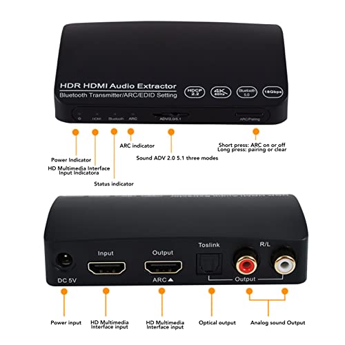 Hdmi o Extractor Bluetooth o Extractor o Extractor 4K 60Hz Hdr SynC-Hronous Arc o Splitter met 5.0 Bluetooth Transmitter voor Cfor OMPUTER