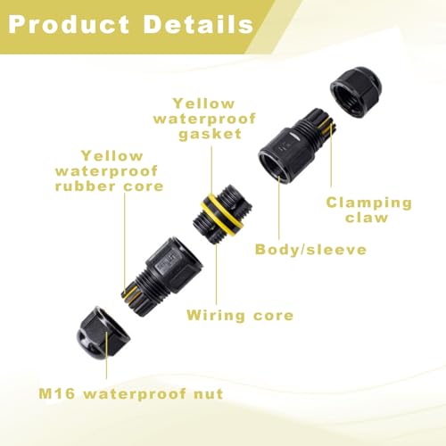 Kabelconnectoren Waterdicht 3 Pin 4 Pieces IP68 Waterdichte kabelconnectoren Grondkabelconnector, Waterdicht voor diameter 5-9 mm Kabeldiameter, Grondkabelconnector, AansluitingsSocket voor Tuin 3