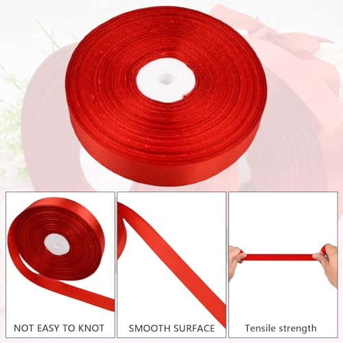 Satin Ribbon 2 Rolls 25mm x 91m Gift Ribbon Red Polyester Satijn decoratieve linten voor Gift Wrapping Bows Bruids boeketten DIY 3