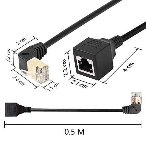RJ45 Cat8 Ethernetkabel, Cat8 High Speed Plug to Bus, 90 Degree Network Cable, SFTP Patch Cable 40Gbps 2000MHz voor Server Modem Router (Down) 3