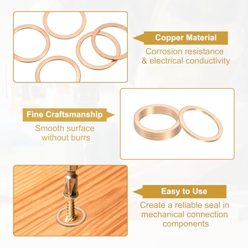 M24 Koperen Afdichting Ring, 15 st 24mm ID 30mm OD 1,5mm Dikte Metric Flat Seal, Wasmachine, Crush Washer voor Schroeven, Bolts, Olie Drain 3