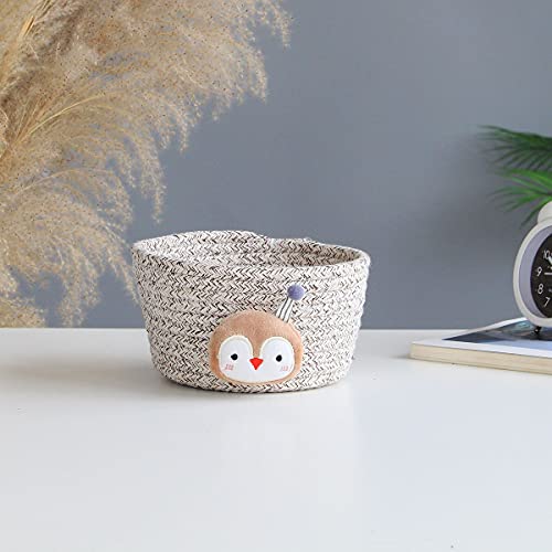 Geweven opslagmand, mand, kleine schattige opslagdoos, katoenen touw, gevlochten speelgoed, manden, opslagmand voor Multifunctionele Container, Huis, Kantoor, Bureau Organisator, Decoratie, Bruine Penguin