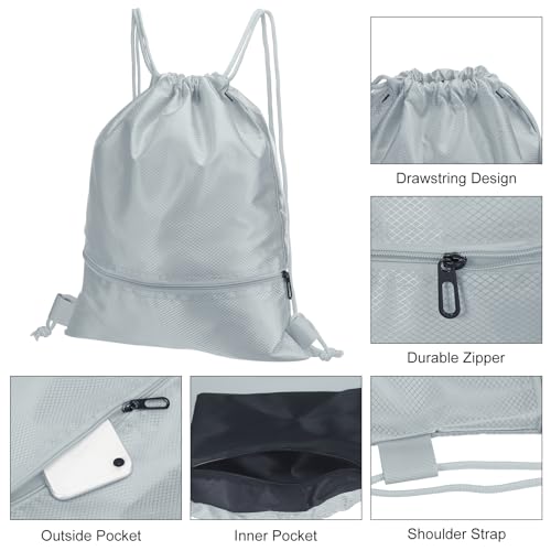 Trekkoord Rugzak Gym Trekkoord Rugzak Trekkoord Rugzak met ritssluiting voor Vrouwen Mannen Grijs Grijs 4