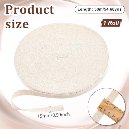 50m/rol 15mm brede haringbone katoenen webbing, katoen Twill tape, platte katoenen haringbone koorden voor het breien, naaien DIY ambachten, wit