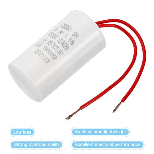 CBB60 8uF Power Capacitor, 1st AC 450V 50/60Hz Cilinderbodem met 2 Kabels 12cm voor Wasmachine, Waterpomp Motor Star 4