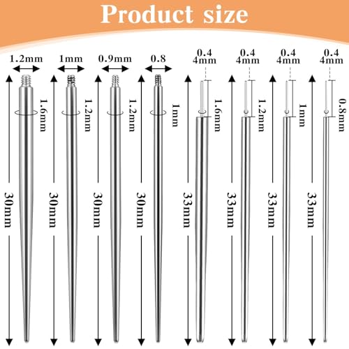 Verpakking van 8 piercing cone insertion tools, piercing verwisselbare naalden, zonder schroefdraad insertion pin schroef op hulpmiddel voor neus navel Lip wenkbrauw oor cartilage body piercing stretchin
