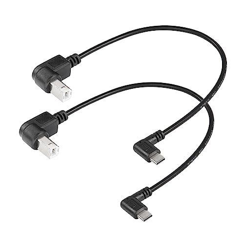 Set van 2 USB-C Printer Kabels, Rechterhoek USB B naar Type-C Kabel, 11.8 Inch USB B Plug naar USB-C Plug voor Printer, MIDI Controller, Scanner (D+D)