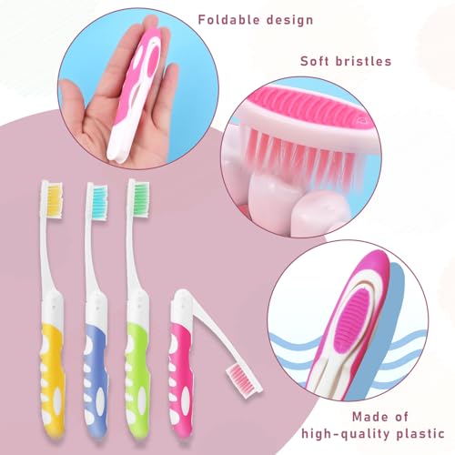 Reistandenborstel, 4 stuks, Reistandenborstel Opvouwbare Reistandenborstel Set, Mini Tandenborstel voor dragen, Zachte Penselen, Reistandenborstel voor Reizen, Camping (Groen, Roze, Blauw, Geel) 5