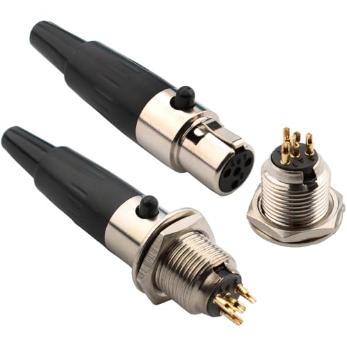 Set van 2 mini 4-pins XLR-connectoren, stekkers en stopcontacten, microfoonkabelplug, microfoon audioaansluiting, soldeeraansluiting, XLR-doorstroomaansluiting