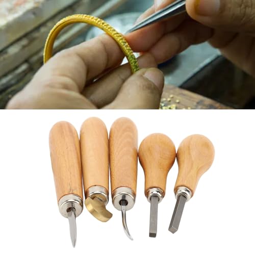 5st Professional Stone Setting Prong & Bezel Tool Kit - Sieraden Stone Prong Pusher met ergonomische houten handvat voor beginners aan experts 5