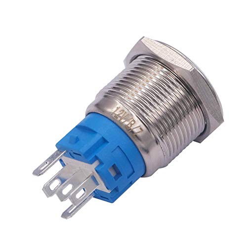 Zelfvergrendelende drukknopschakelaar met Power Symbool, IP67 LED-knop, LED-duwknop voor auto met 23cm Kabelset voor 19mm 3/4 Inch Montagegat, 12V Power, 2 stuks (rood + blauw)