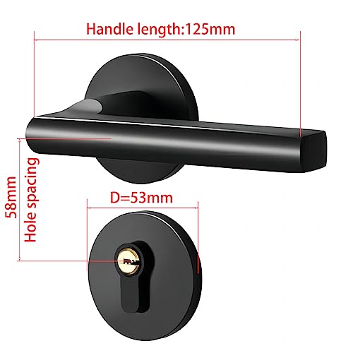Slaapkamer deurkruk met slot en sleutel, Anti-diefstal Zwarte Matt Splitslot, interne ronde deur handgrepen, interieur deur slot pakket 5
