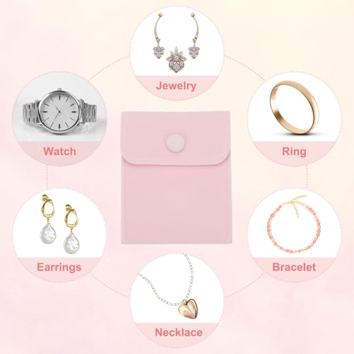 9x4 inch sieraden zakje, 8 stuks zachte fluwelen zakjes met drukknop draagbare opslag voor ringen ketting armband oorbellen horloge, licht roze 5