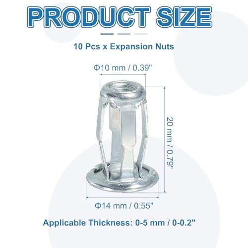 Uitbreiding Schroefmoeren M5, 10 st. Jack Groove Carbon Steel Petal Shape Rivets Plug-in Noten Holle Wand bevestigen elementen Thin Soft Wall Iron Scale