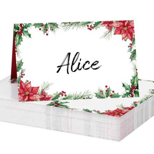 50Stuks Kerst Bloemen Place Card Berry Tafel Zitkaarten Trouwpapier Naamkaarten voor Kerstmis tafel setting verjaardag Kerstmis Diner partij levering