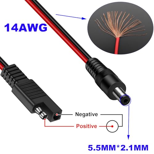 2st 14AWG SAE naar DC Connector, DC 5.5x2.1mm naar SAE Plug, 12V SAE Plug, Power Connector voor zonnepanelen en batterijen (60cm/1Pair) 3