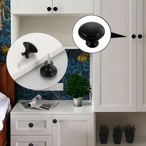 25 Stuk Ronde Kast Knobs Pulls, Roestvrij stalen Zwarte Deur Knobs Kast Knob Mushroom Lade Knobs met bevestiging Schroeven voor meubelkasten Badkamer (30mm) 3