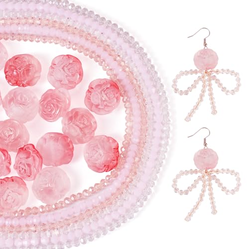 6 strengen roze kristal gefacetteerde glazen kralen met 20 st Matte kleur kleur acryl roze textuur ronde kralen voor doe-het-zelf armband ketting sieraden maken