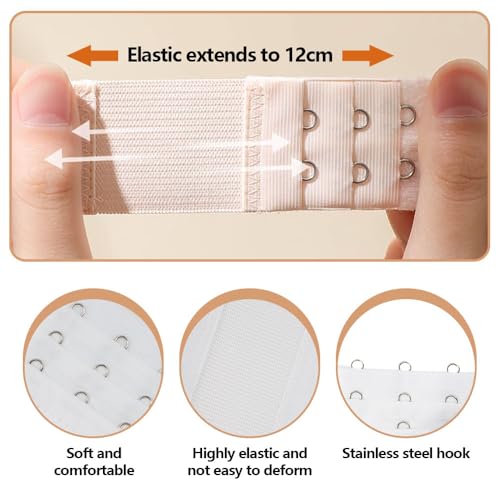 12 stuks BH Extensions, 2/3 Haak 3 rijen BH Extender, BH Extenders voor vrouwen, zacht en comfortabel Elastische BH Band Extender, geschikt voor gewichtstoename zwangerschap (Skin White Black), Multicolour 3