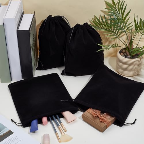 16 st. Zwarte fluwelen zak zakjes, koord sieraden zakken Rechthoekige geschenktassen voor bruiloft feest kerst sieraden verpakking, 24.7×20cm 4