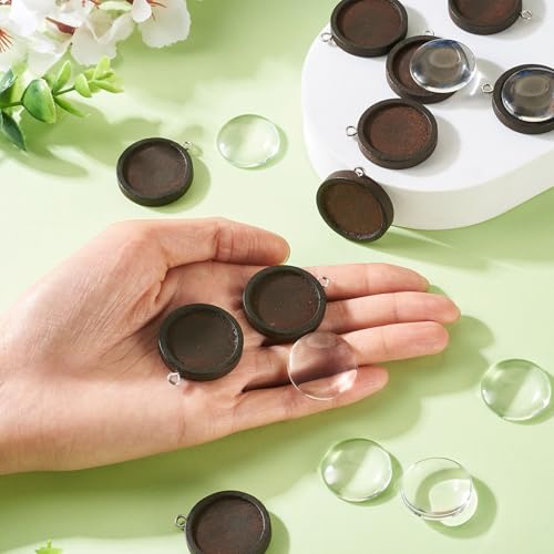 10 sets blanco bezel hanger trays houten hanger cabochon instellingen met glazen dome cabochons voor sieraden maken cameo foto scrapbooking koffie 5