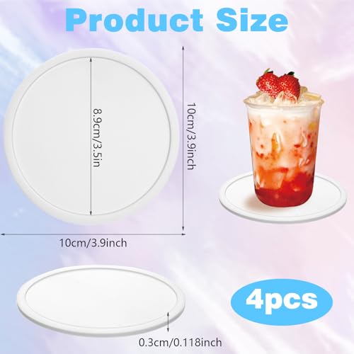 Set van 4 Siliconen onderzetters, onderzetters, glazen, ronde non-slip en geïsoleerde glasonderzetters voor tafel, bureau, kantoor, keuken, bar, drankjes meubelbeschermer (White) 5