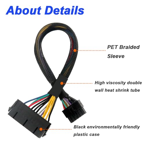 24 Pin tot 12 Pin ATX PSU Hoofdstroomadapterkabel, 24P tot 12P ATX PSU hoofdstroomadapter gevlochten geschoren kabel, ondersteunt 1150 en 1151 moederborden (0.3m) 4