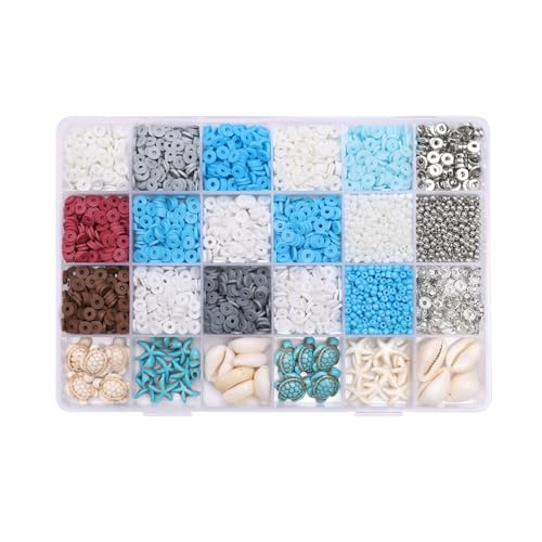 Zee 24-Grid Boxed Zomer Ocean-Style Zachte Klei sieraden Materiaal Set, Starfish armband, Mobiele telefoon ketting, Kleine Gift, Ocean Jewelry Making Kit