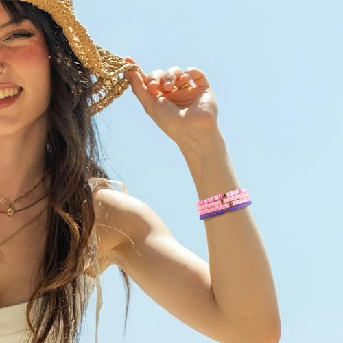 12 stuks Heishi kralen armbanden voor vrouwen Stretch Polymer Clay Preppy Bangle Blue Stapelbare sieraden Boho Zomer strand armband 3