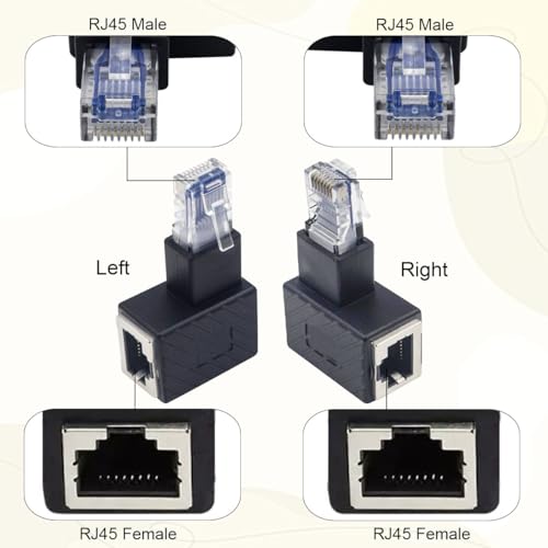 Ethernetadapters, 90 graden RJ45 Plug naar Bus Uitbreiding Cat6 LAN netwerkplug voor Printer, Computer, Laptop, Router, Linkerhoek + Rechterhoek, Pak van 4 3
