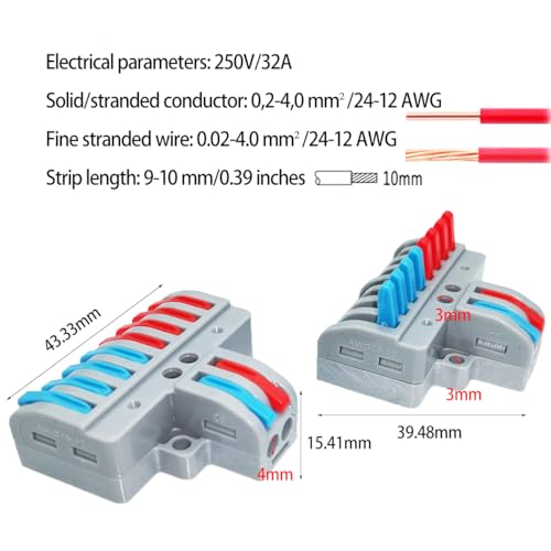 Elektrische Terminalblokken, 6 stuks Elektrische Quick Connectors, 2 Inputs 8 Outputs Bilaterale Socket Compact Ladder met bevestigingsschroeven
