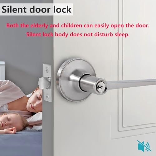 1 Pack deurkruk met slot, Privacy deurkruk, deurkruk, toegang deurkruk met sleutels voor slaapkamer, kantoor, zilver 5