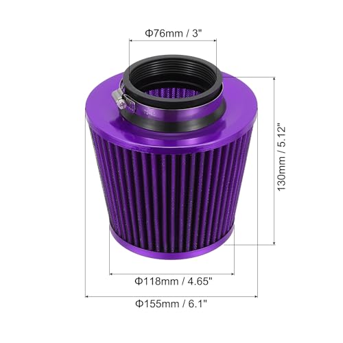 Clamp-on droge lucht Filter 76mm Inname Koude lucht Inlaat Cleaner Cone Vervanging Performance Wasbaar Bloed Filter voor Dirt Bike Motorfiets Auto Paars