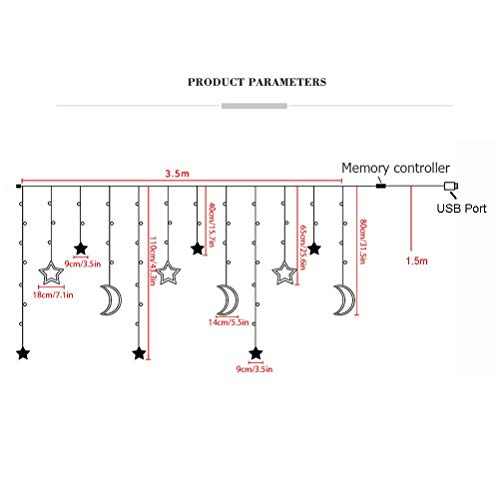 Curtain Light Star Moon Window Lights Home Decoratie String verlichting voor slaapkamer woonkamer (Warm White 3,5m USB afstandsbediening) 3