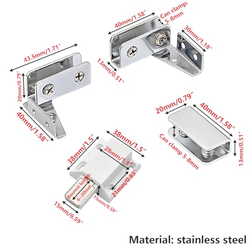 1 set scharnieren voor glazen deuren, glazen klemmen, zijbeugel, voor deuren met een dikte van 5-8 mm