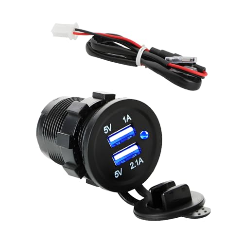 Universele Socket, 12V-24V, 5V, 2.1A, Quick Charger met LED Display (blauw) voor auto, boot, motor