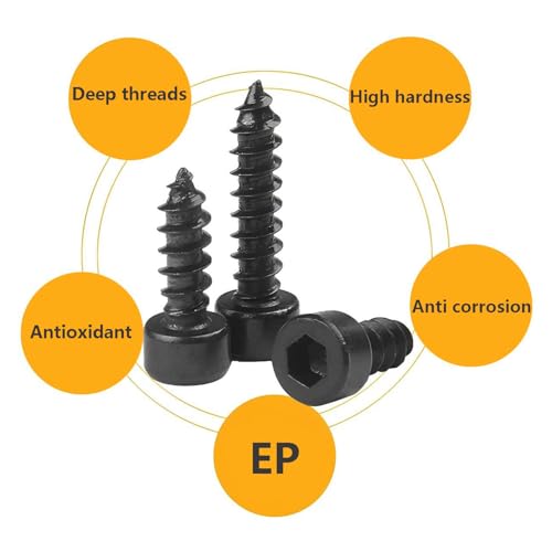 Hexkopschroeven, verpakking van 20, M3 x 12 mm, zelftappende schroeven, cilinderkopschroef, meubelschroeven met cilinderkop 3