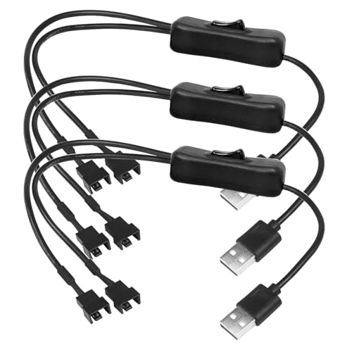 3 Pack 4 Pin PWM USB-kabel, 4 Pin USB Ventilator Kabel met Schakel aan, Splitter 1-Way 2-Way USB naar PWM 5V Ventilator, Power Cable Fan PC USB (40cm)