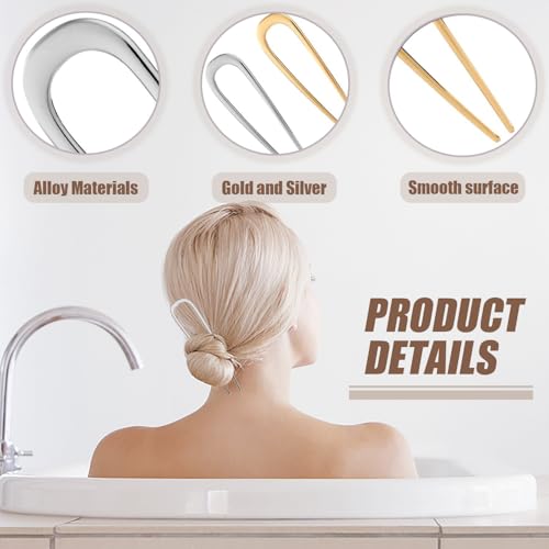 4 st Franse haarspelden, U gevormd grote haarspelden Elegant Updo Chignon Pins metalen haarspelden Vintage Franse Twist Hairpin Updo Hair Sticks Pen Haarvork voor vrouwen 3