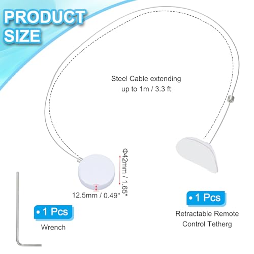 3.3 Ft Intrekbare afstandsbediening Tether, ronde veiligheid Kabel Lanyard Lock met dubbele zijde lijm voor TV Remote Gaming Controller, Wit (Curved Rubber Cap)